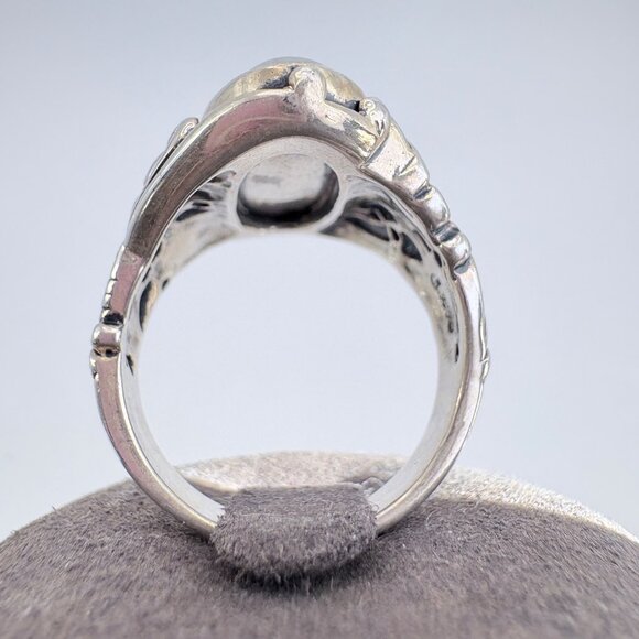 VTG Sterling Silver 925 Jade Bezel Set Scroll Shoulders Statement Ring Size 10 - Picture 5 of 10